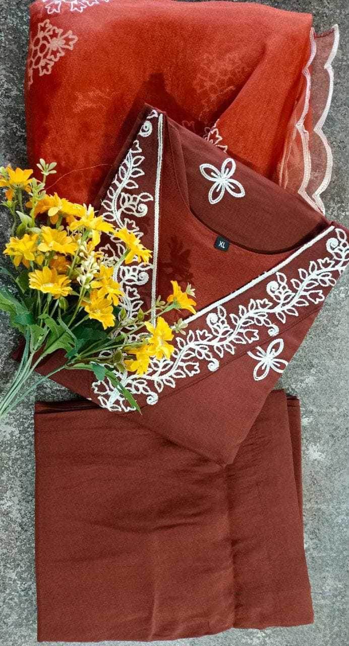 Viscose Chanderi Embroidered Kurti with Bottom and Dupatta - MYLUXURY LANE ENTERPRISE